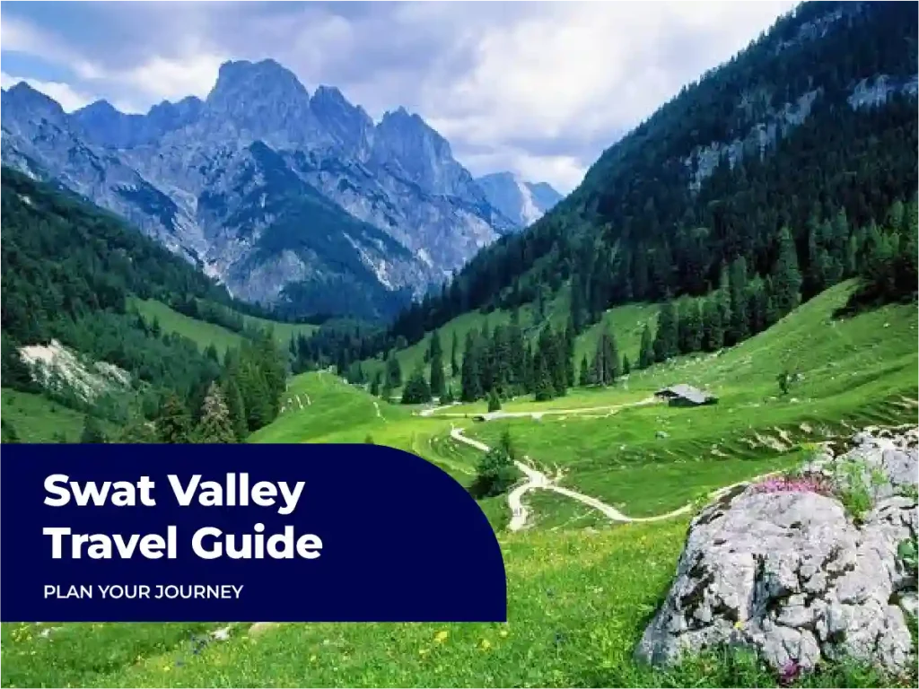 Scenic Swat Valley landscape with green meadows and towering mountains
